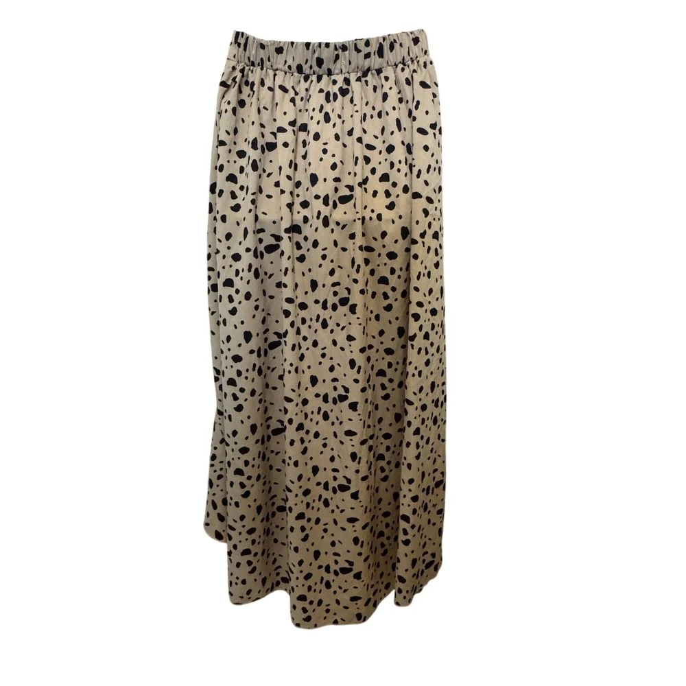 Asymetrical Animal Print‎ High-Low Ruffle Maxi Skirt Small Tan Black Flowy Boho